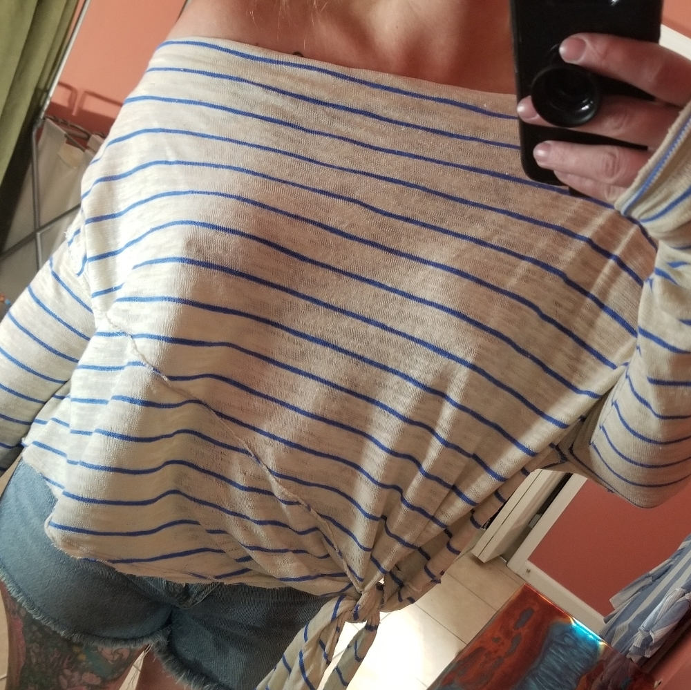 SOLD - We The Free / Free People Striped Off the Shoulder Top - sz M